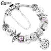 CUTEECO 925 Fashion Silver Charms Bracelet Bangle For Women Crystal Flower Beads Fit Brand Bracelets Jewelry