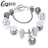 CUTEECO 925 Fashion Silver Charms Bracelet Bangle For Women Crystal Flower Beads Fit Brand Bracelets Jewelry