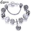 CUTEECO 925 Fashion Silver Charms Bracelet Bangle For Women Crystal Flower Beads Fit Brand Bracelets Jewelry