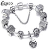 CUTEECO 925 Fashion Silver Charms Bracelet Bangle For Women Crystal Flower Beads Fit Brand Bracelets Jewelry