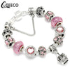 CUTEECO 925 Fashion Silver Charms Bracelet Bangle For Women Crystal Flower Beads Fit Brand Bracelets Jewelry