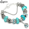 CUTEECO 925 Fashion Silver Charms Bracelet Bangle For Women Crystal Flower Beads Fit Brand Bracelets Jewelry