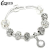 CUTEECO 925 Fashion Silver Charms Bracelet Bangle For Women Crystal Flower Beads Fit Brand Bracelets Jewelry