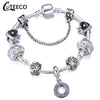 CUTEECO 925 Fashion Silver Charms Bracelet Bangle For Women Crystal Flower Beads Fit Brand Bracelets Jewelry