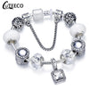 CUTEECO 925 Fashion Silver Charms Bracelet Bangle For Women Crystal Flower Beads Fit Brand Bracelets Jewelry