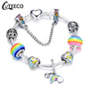 CUTEECO 925 Fashion Silver Charms Bracelet Bangle For Women Crystal Flower Beads Fit Brand Bracelets Jewelry