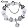 CUTEECO 925 Fashion Silver Charms Bracelet Bangle For Women Crystal Flower Beads Fit Brand Bracelets Jewelry