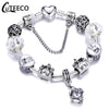 CUTEECO 925 Fashion Silver Charms Bracelet Bangle For Women Crystal Flower Beads Fit Brand Bracelets Jewelry