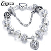 CUTEECO 925 Fashion Silver Charms Bracelet Bangle For Women Crystal Flower Beads Fit Brand Bracelets Jewelry