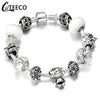 CUTEECO 925 Fashion Silver Charms Bracelet Bangle For Women Crystal Flower Beads Fit Brand Bracelets Jewelry